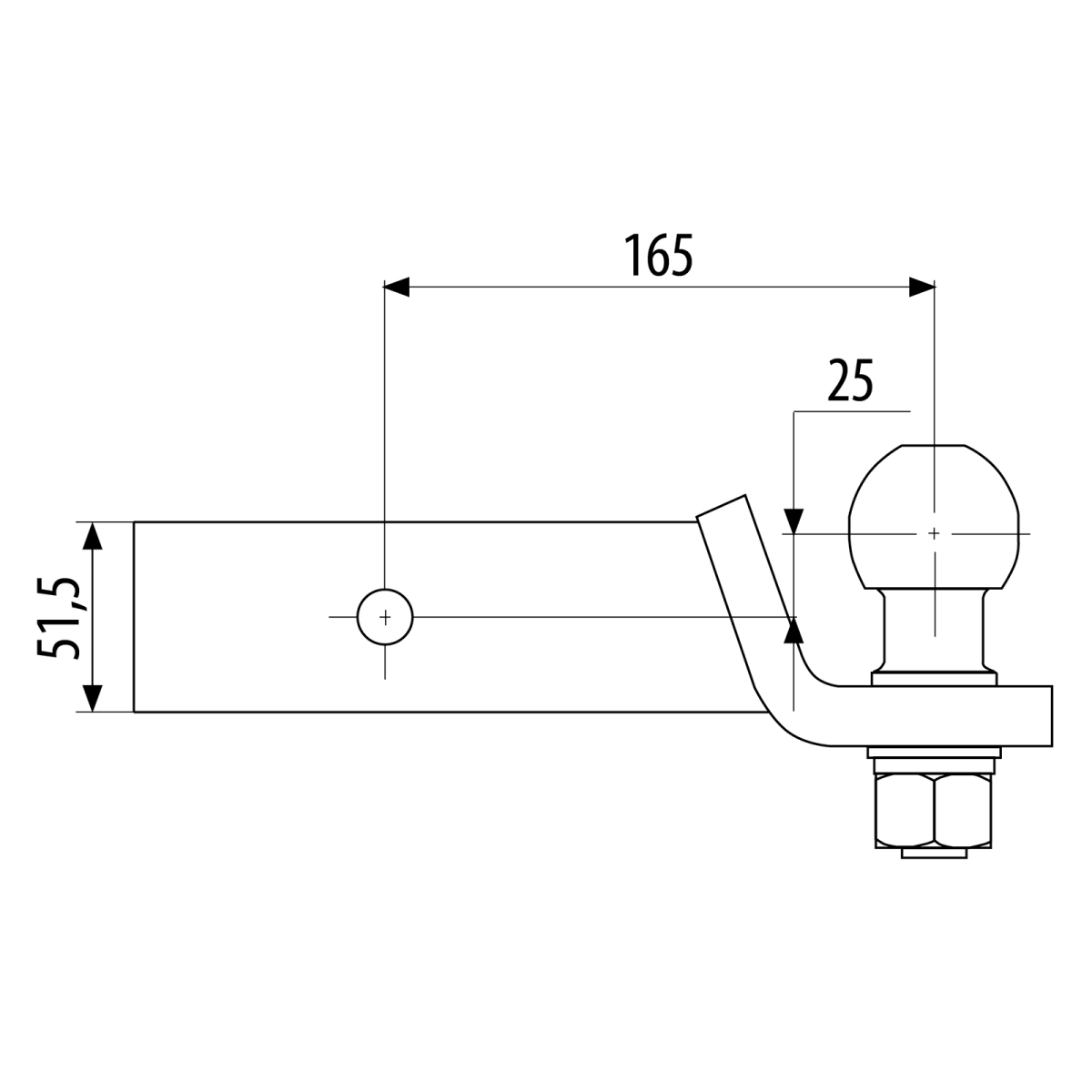 Anhänger-Anschraubkugelverlängerung für Vierkantaufnahme US/ABE mit  Kugelkopf 24mm höhe