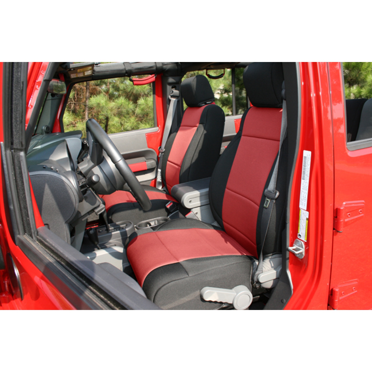 Sitzbezug Neopren schwarz / rot vorne Jeep Wrangler JK BJ 07 - 10