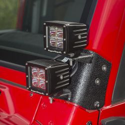Halter Scheinwerfer Set Dual mit 4 LED Scheinwerfer eckig 3" Jeep Wrangler TJ 97-06 Rugged Ridge 11232.38 Dual A-Pillar LED Kit,