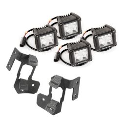 Halter Scheinwerfer Set Dual schwarz texturiert mit 4 LED Scheinwerfer eckig 3" Jeep Wrangler JK 07-18 Rugged Ridge 11232.19 A-P