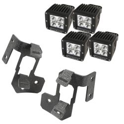 Halter Scheinwerfer Set Dual schwarz texturiert mit 4 LED Scheinwerfer eckig 3" Jeep Wrangler JK 07-18 Rugged Ridge 11232.35 A-P